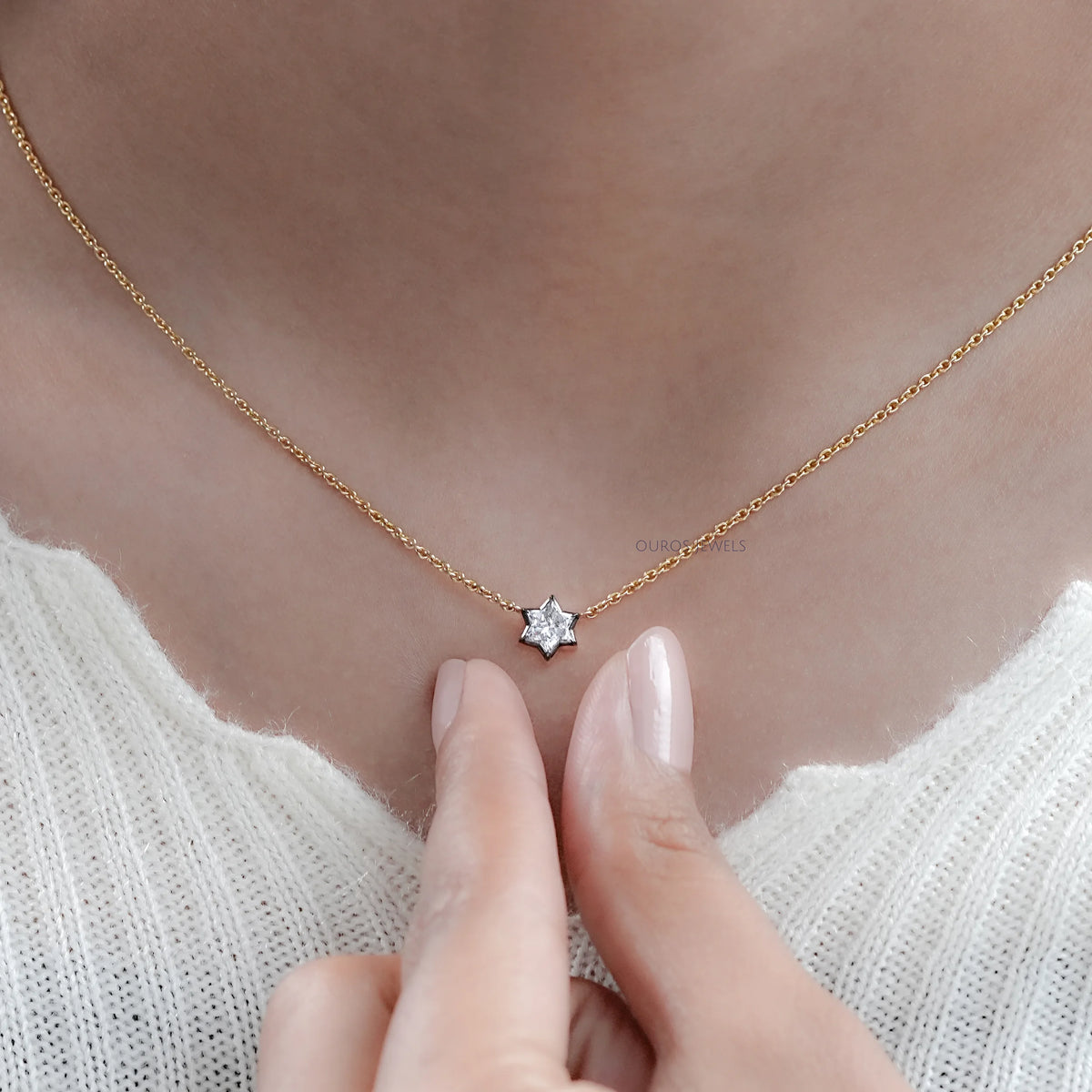 David Star Lab Diamond Bezel Set Solitaire Pendant Necklaces