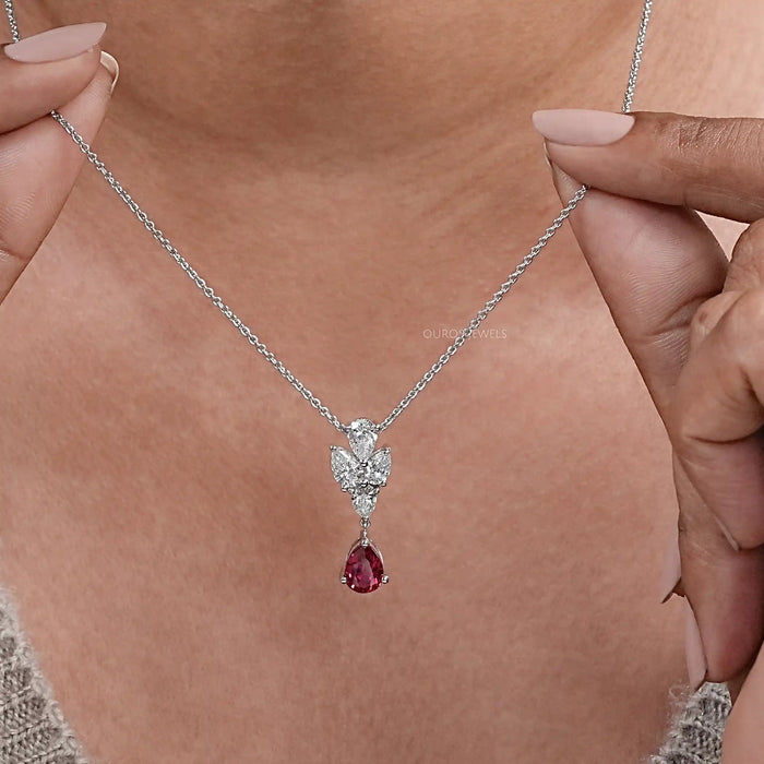 Pear Cut Ruby Drop Necklace