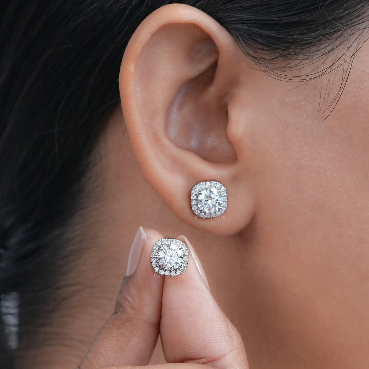 Brilliant Round Lab Diamond Halo Stud Earrings Earring