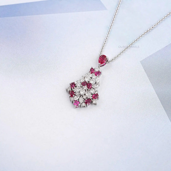Cluster Diamond And Ruby Pendant