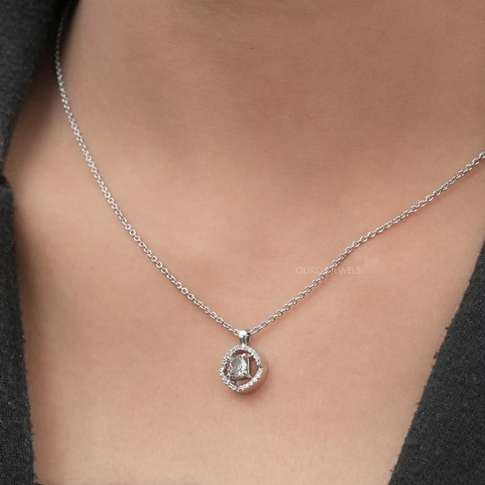 Fancy Olive Cushion Cut Halo Pendant