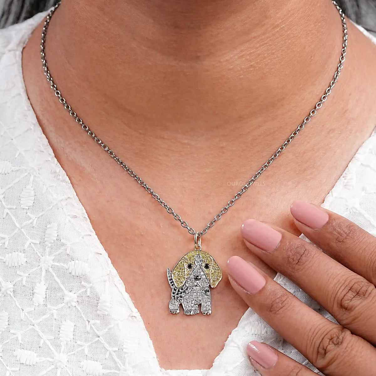 Lab Grown Color Diamond Dog Pendant Necklaces