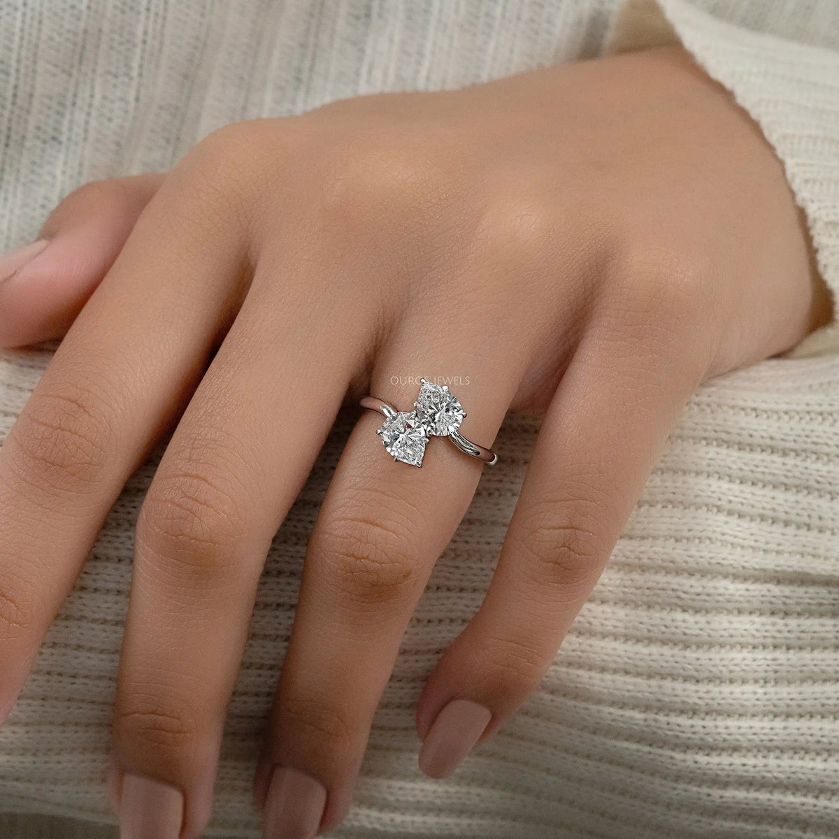 Dual Pear Diamond Bypass Engagement Ring Ring