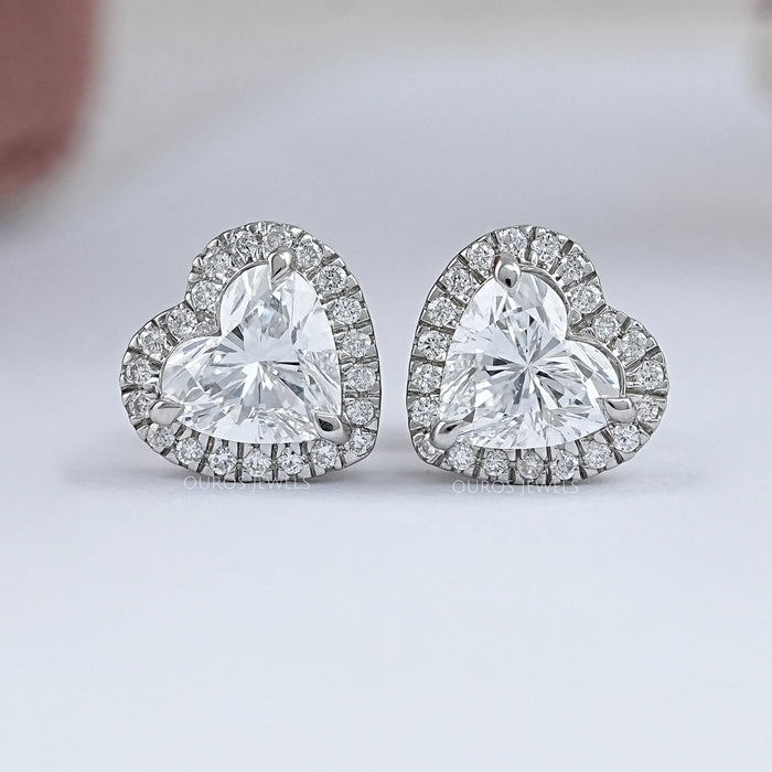 Heart Shape Diamond Earrings With Halo Stud