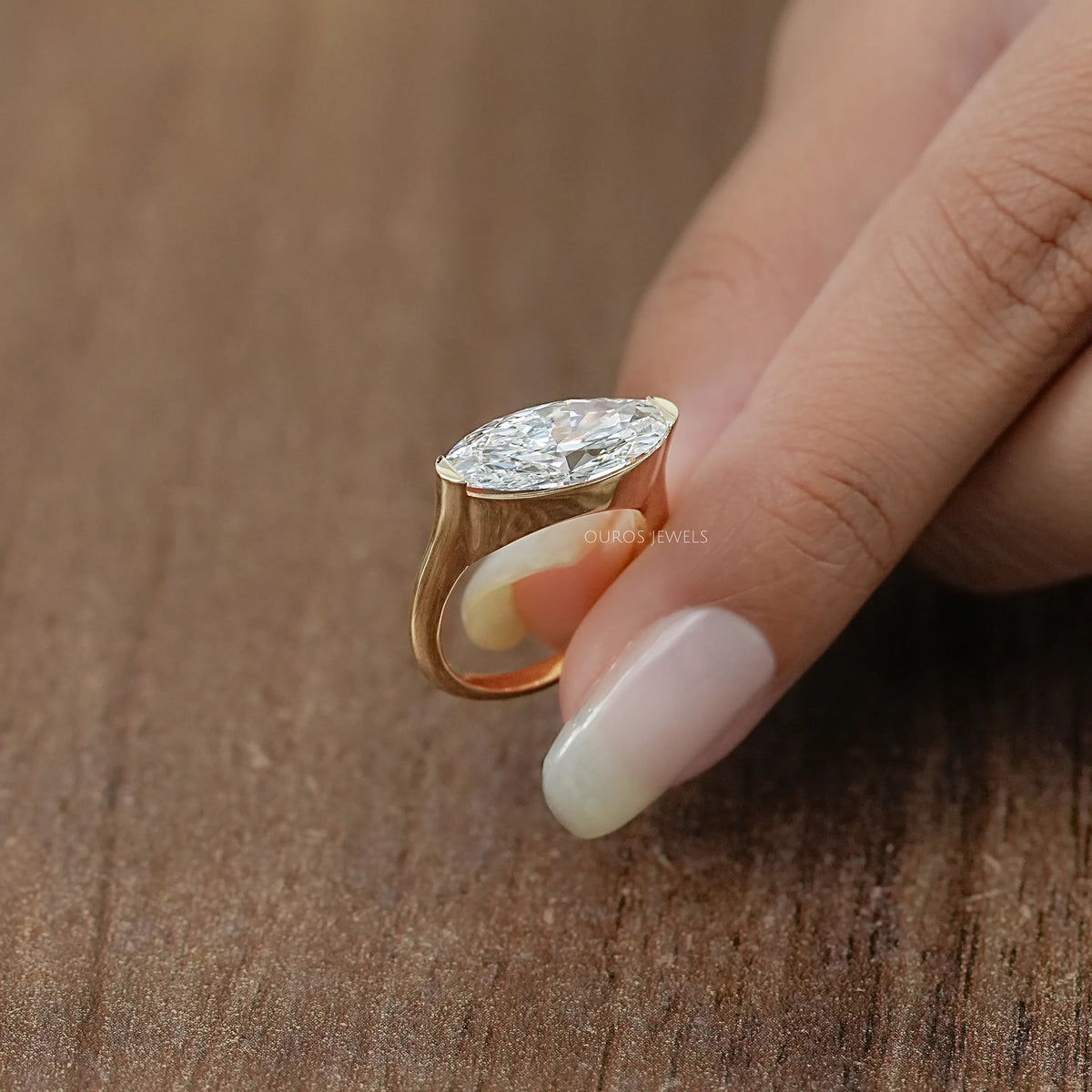 East West Moval Cut Diamond Engagement Ring Ring