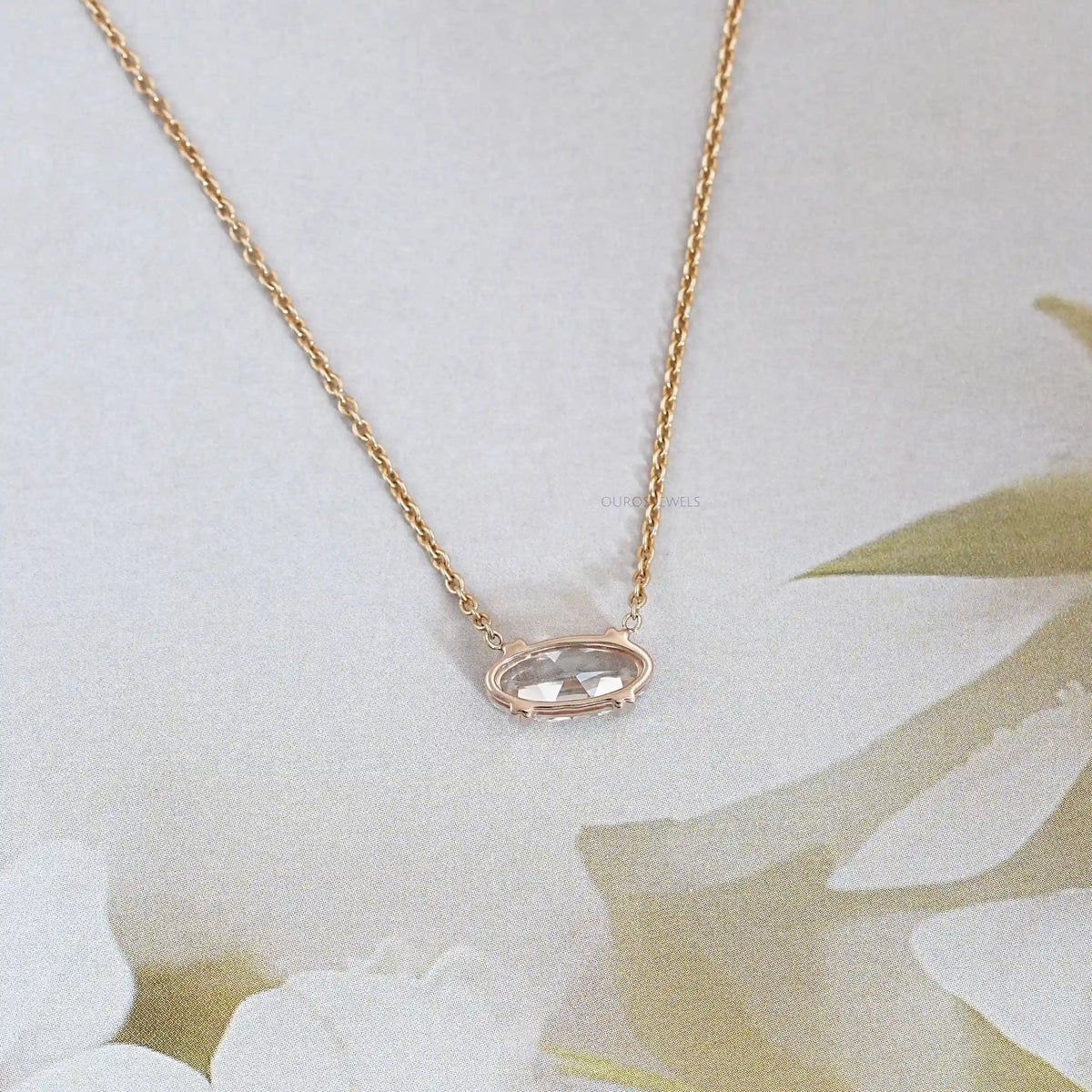 East West Old Mine Moval Lab Diamond Solitaire Pendant Necklaces