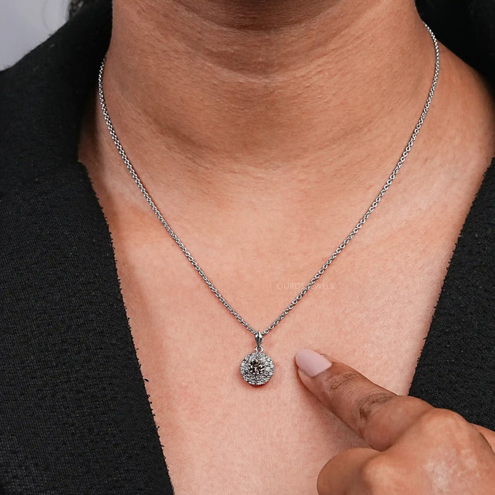Double Halo Brown Round Cut Diamond Pendant