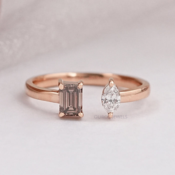 Champagne Emerald Cut Diamond Open Cuff Ring