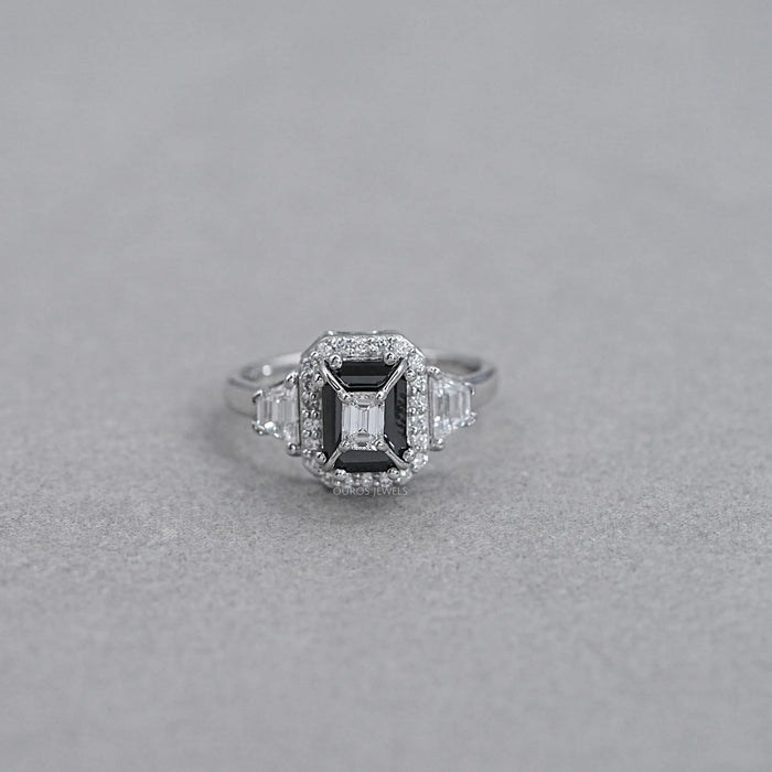 Three Stone Emerald Cut Lab Diamond Ring