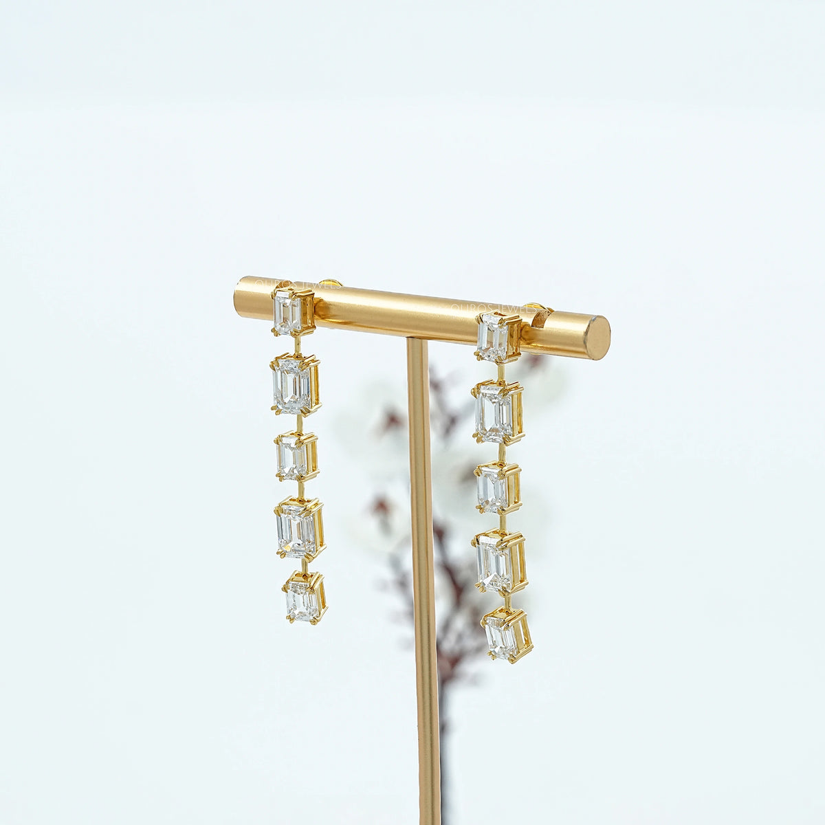 Emerald Lab Diamond Liner Drop Earrings Earring