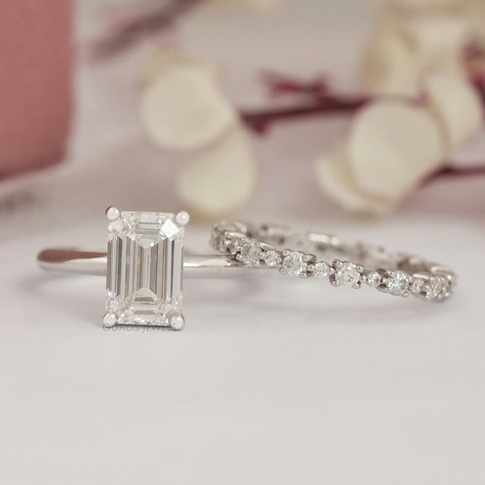 2.00 CT Emerald Cut Lab Diamond Ring Set