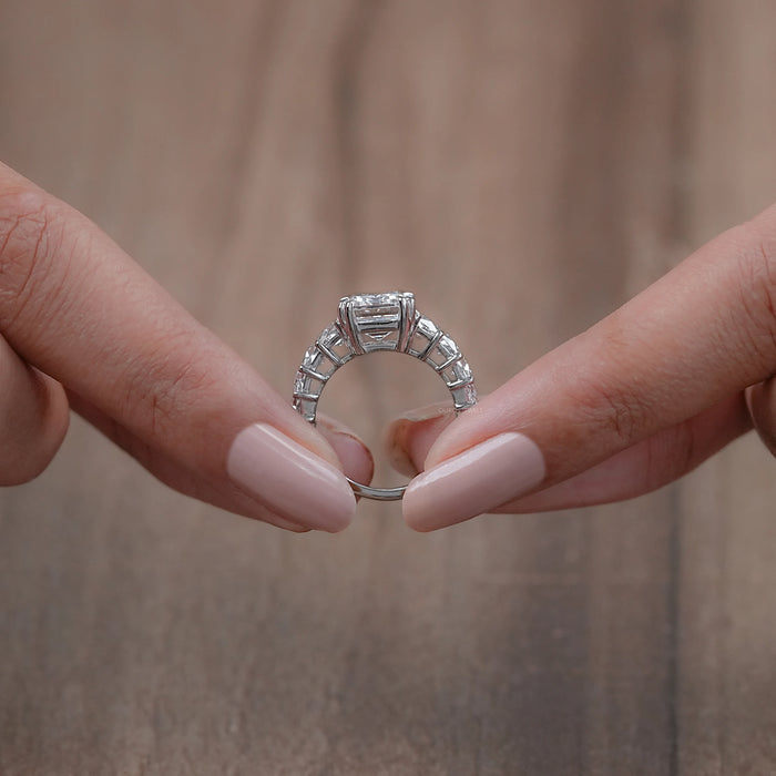 Emerald Diamond French Cut Trapezoid Accent Engagement Ring