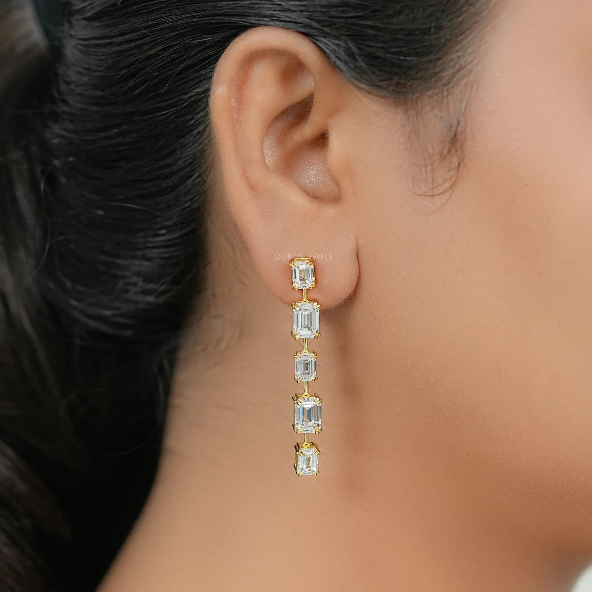 Emerald Lab Diamond Liner Drop Earrings Earring