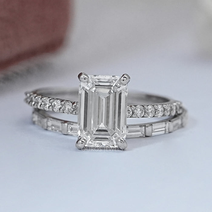 Emerald Cut Diamond & Baguette Wedding Band