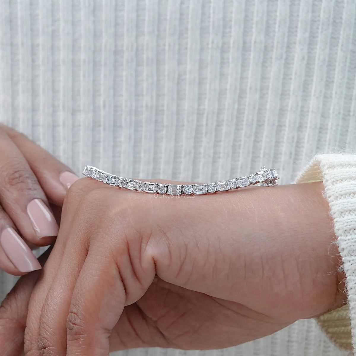 Emerald And Round Lab Diamond Tennis Bracelet Bracelet