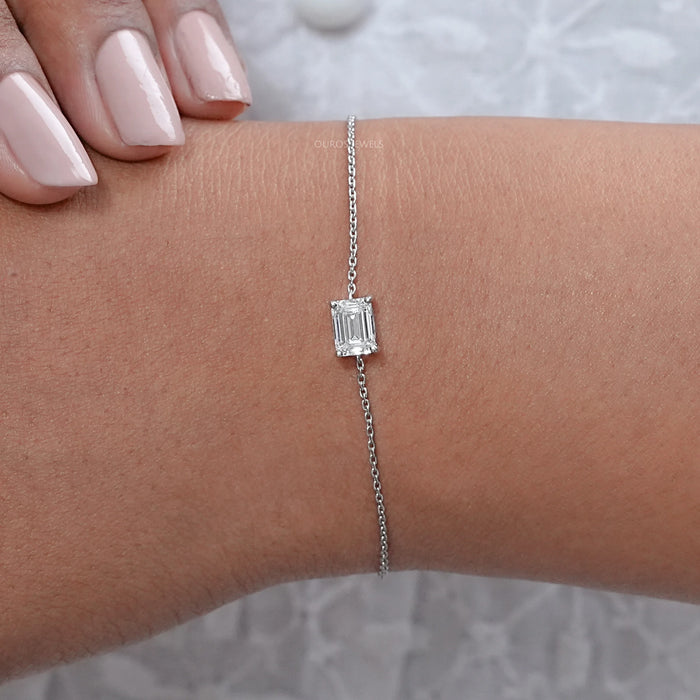 Emerald Cut Diamond Solitaire Chain Bracelet