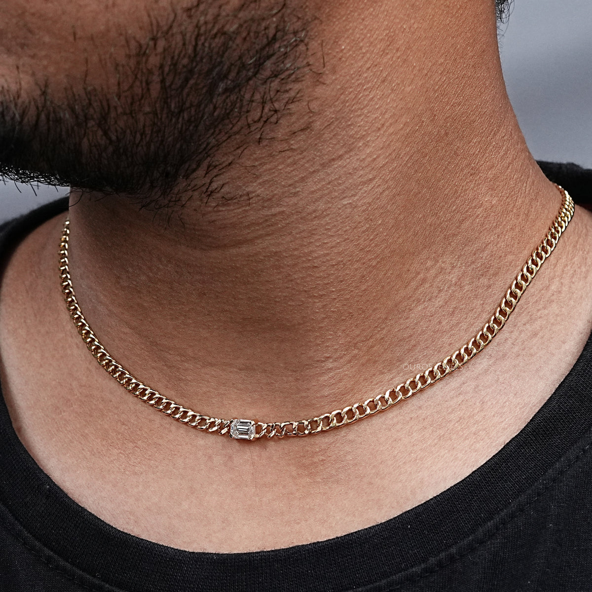 Emerald Cut Cuban Link Necklace For Men's Necklaces