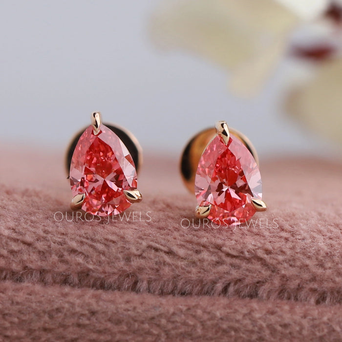 Pink Pear Lab Grown Diamond Earrings Stud