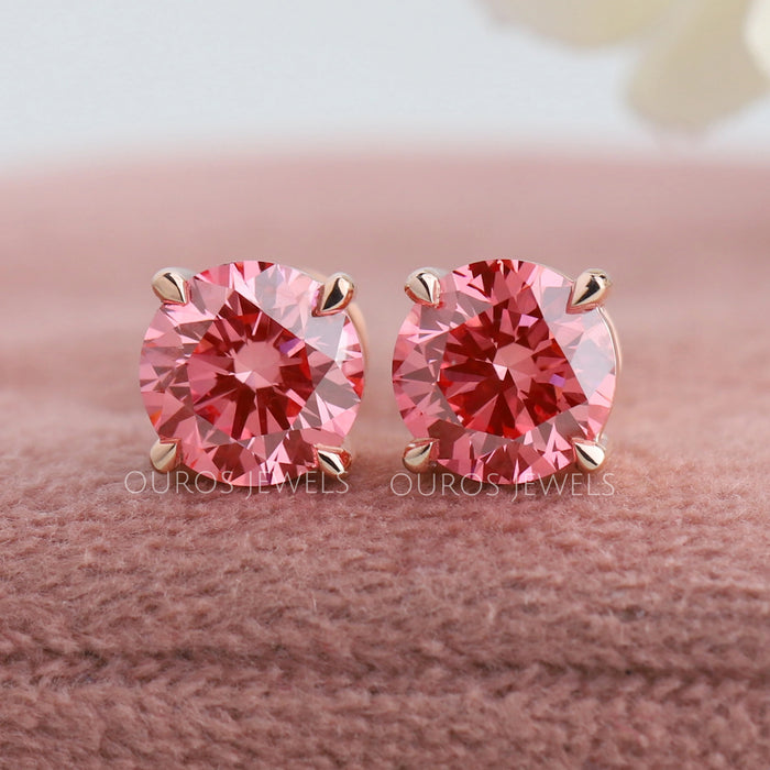 Fancy Pink Round Lab Made Diamond Studs
