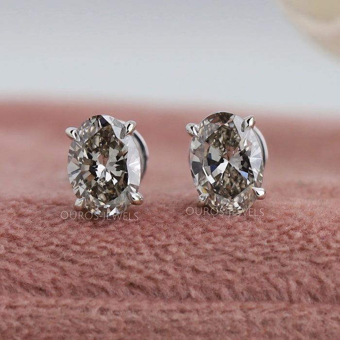 Olive Color Oval Solitaire Diamond Studs