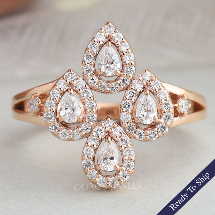 Pear Cut Halo Diamond Flower Style Ring