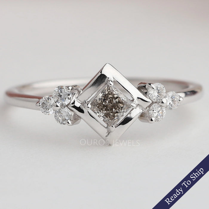 Olive Princess And Round Cut Lab Diamond Dainty Ring