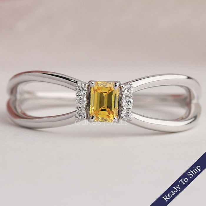 Yellow Emerald Cut Split Shank Diamond Ring