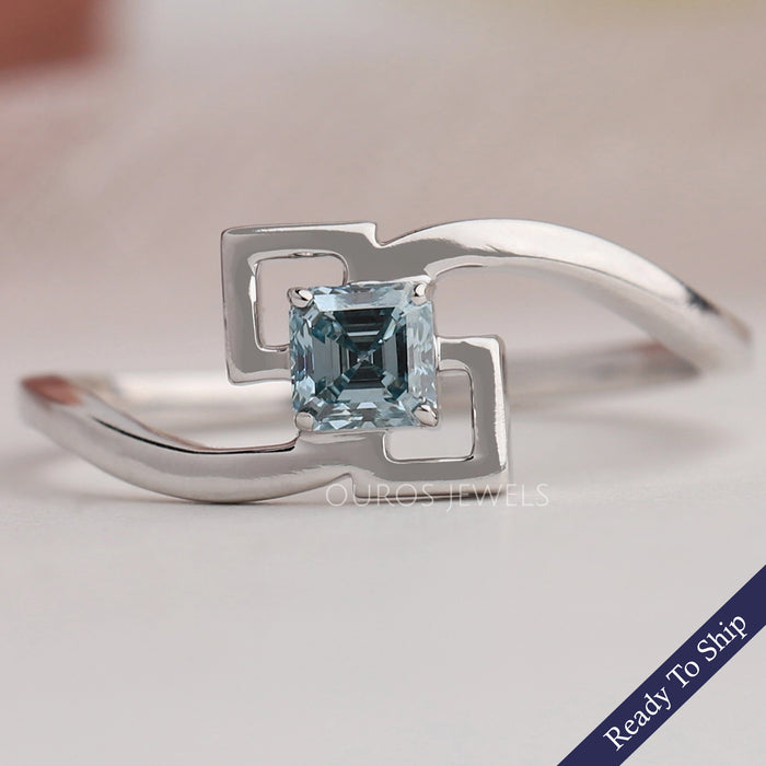 Blue Asscher Diamond Solitaire Ring