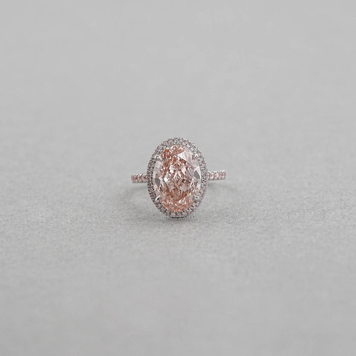 Fancy Pink Oval Cut Lab Diamond Halo Engagement Ring