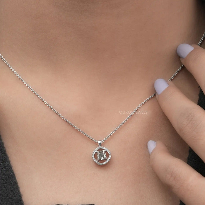 Fancy Olive Cushion Cut Halo Pendant