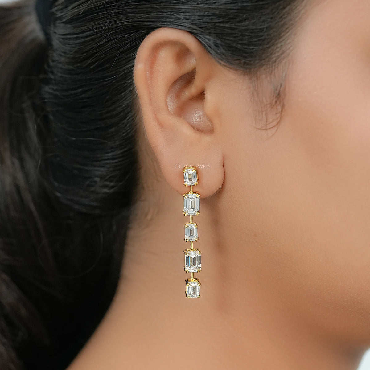 Emerald Lab Diamond Liner Drop Earrings Earring
