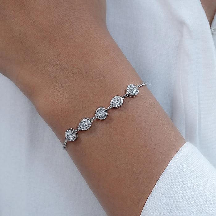 Five Stone Halo Lab Diamond Chain Bracelet