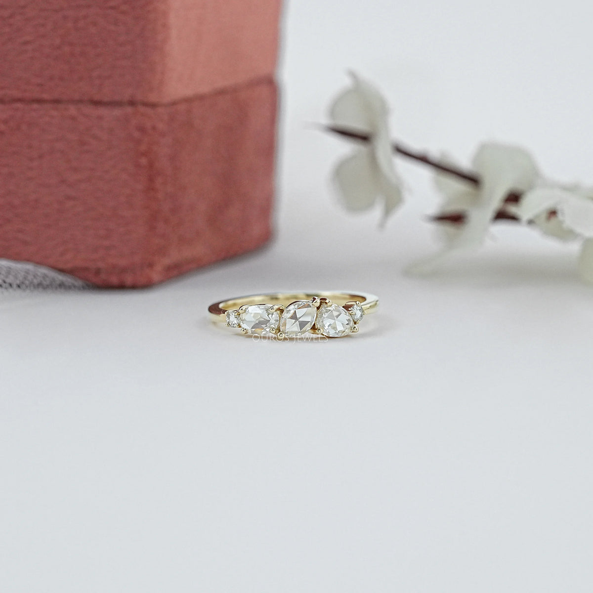 Five Stone Rose Cut Lab Diamond Ring Ring