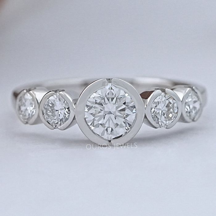 Five Stone Round Diamond Bezel Wedding Band