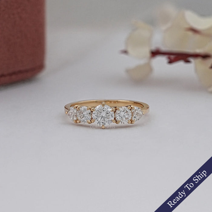 Round And Heart Diamond Five Stone Engagement Ring