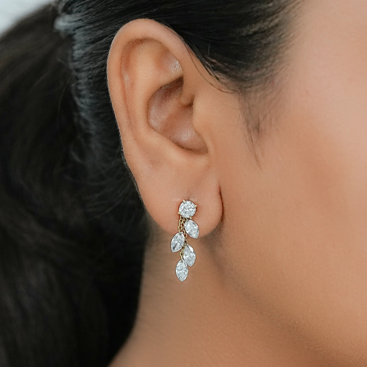 Marquise Drill Lab Diamond Dangle Leaf Earrings Earring