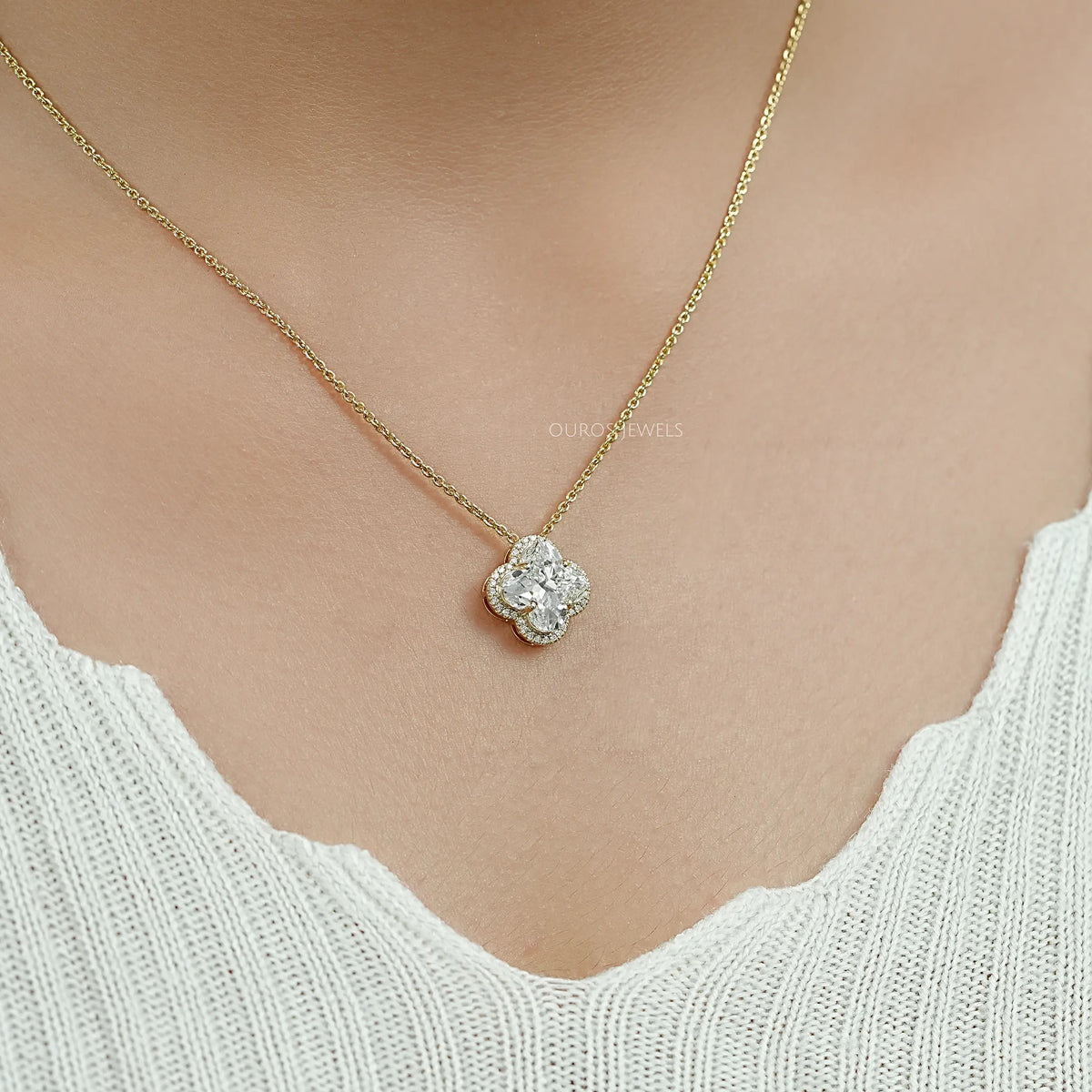 Floral Lab Grown Diamond Halo Pendant Necklaces