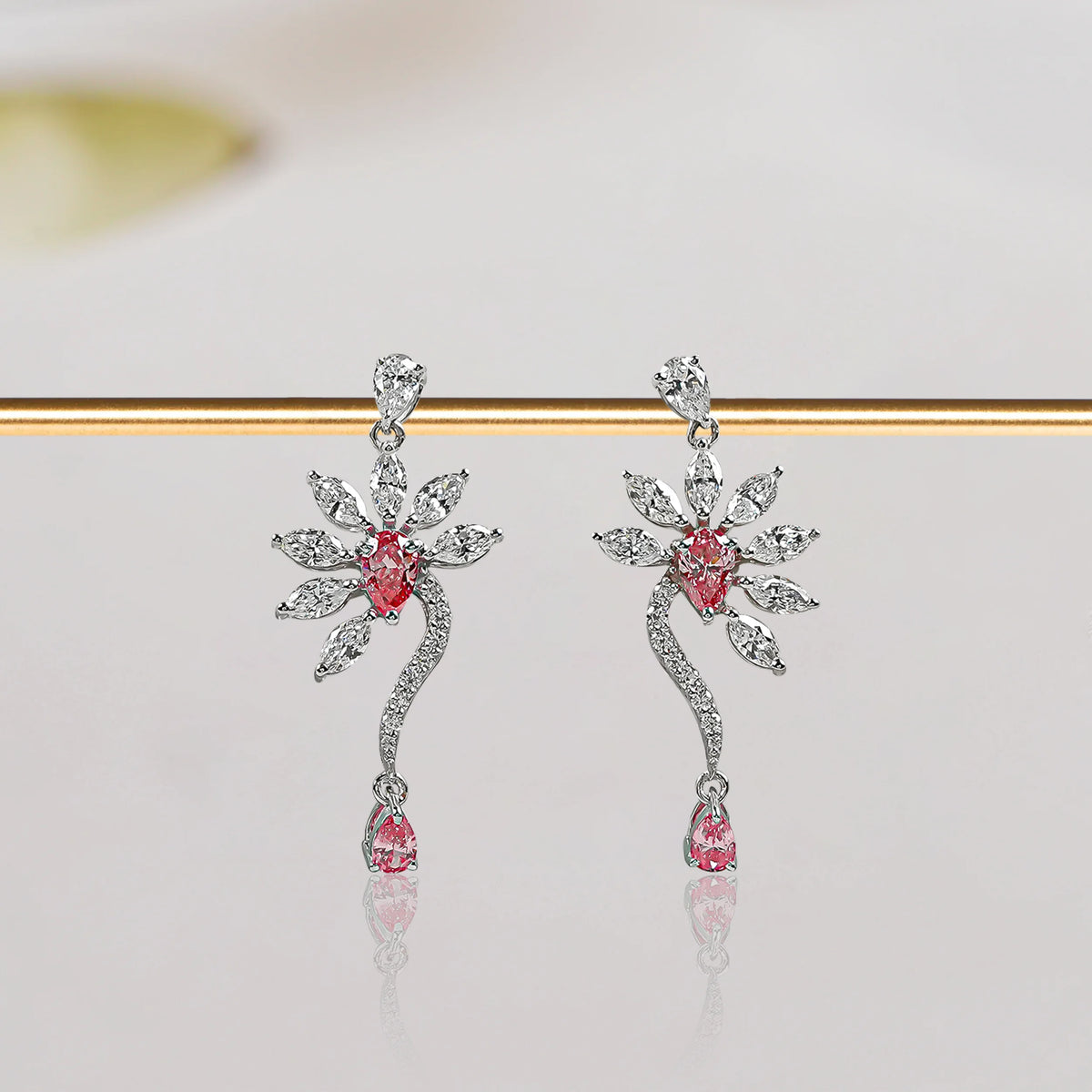 Flower Shape Pink Pear & Marquise Shape Earrings Earrings