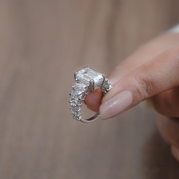 Emerald Diamond French Cut Trapezoid Accent Engagement Ring