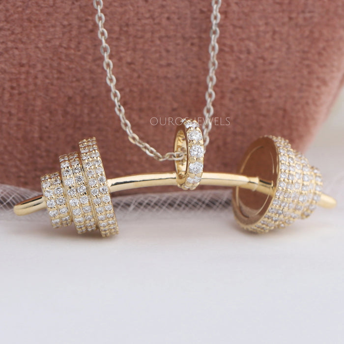 Round Diamond Dumbbell Pendant Necklace