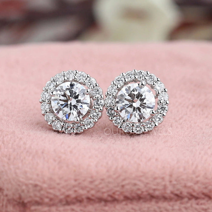 Round Cut Halo Diamond Stud Earrings