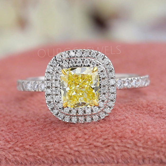 Fancy Yellow Cushion Cut Halo Engagement Ring