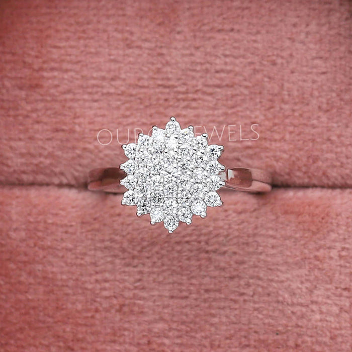 Flower Cluster Round Pave Diamond Ring