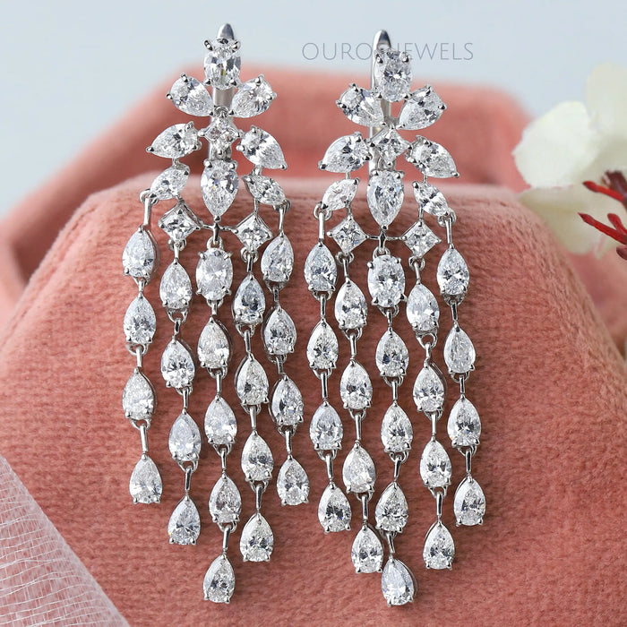 Multi-Shaped Diamond Tassel Chandelier Earrings