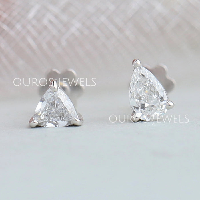 Asymmetric Pear and Trillion Diamond Studs