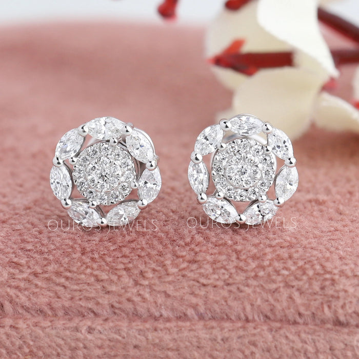 Round Cluster Diamond Halo Earrings