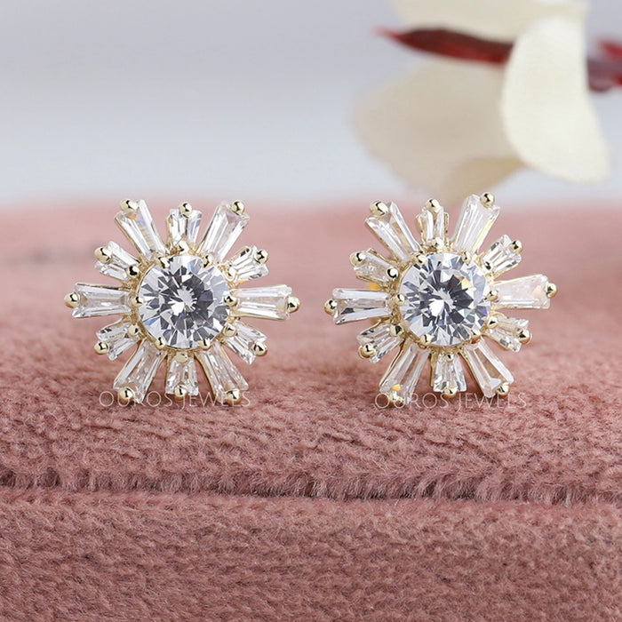 Round & Tapered Baguette Diamond Stud Earrings