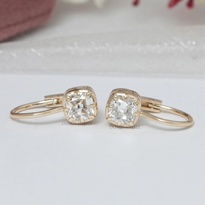 Vintage Cushion Cut Diamond Drop Earrings