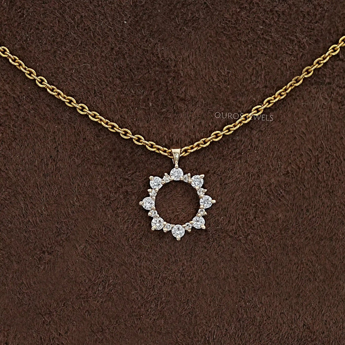Round Diamond Sun Outline Circle Pendant