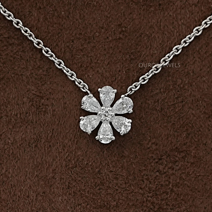 Round And Pear Cut Diamond Floral Pendant